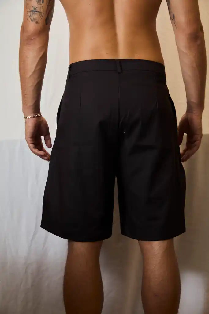 SHORT PLEATED PANTS-DARK BROWN