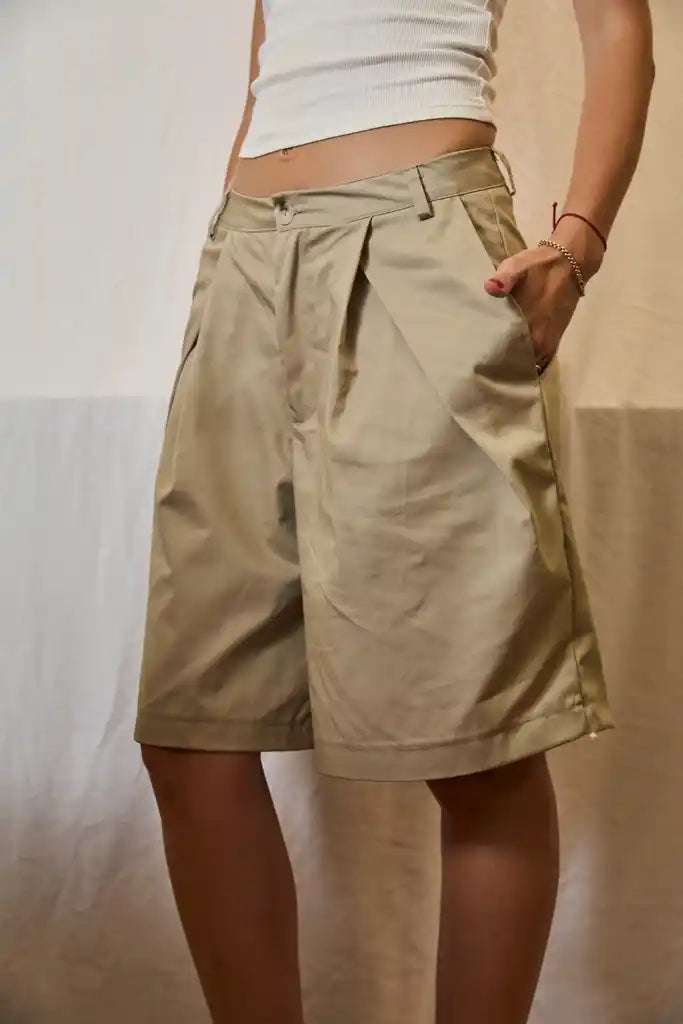 SHORT PLEATED PANTS-KHAKI